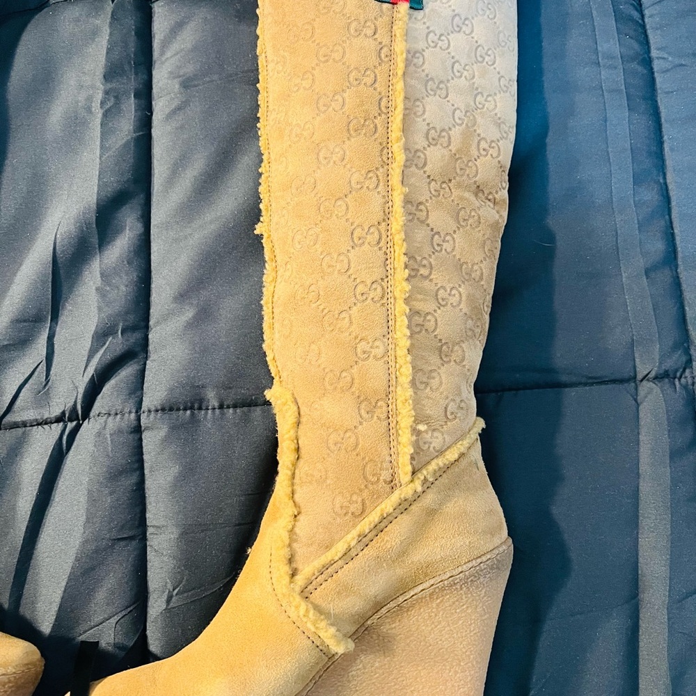 Rare Find-Vintage Gucci GG Suede Knee High Wedge Boots - Picture 12 of 13